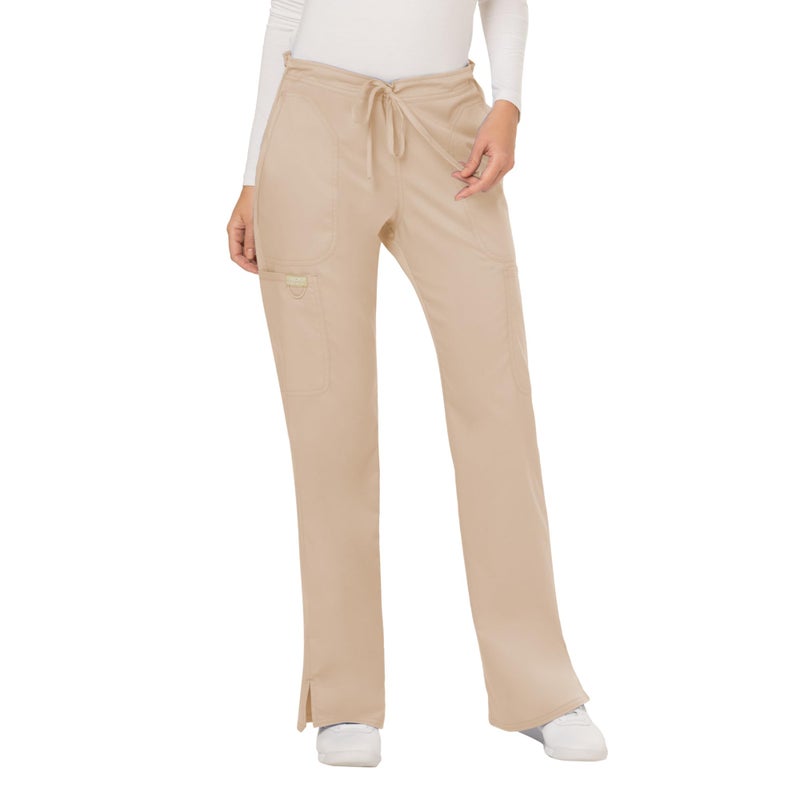 Cherokee WW Revolution by Cherokee Women's Mid Rise Moderate Flare Drawstring Pant Tall, Khaki, Medium Tall - Image 1